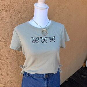 Y2K green butterfly baby tee